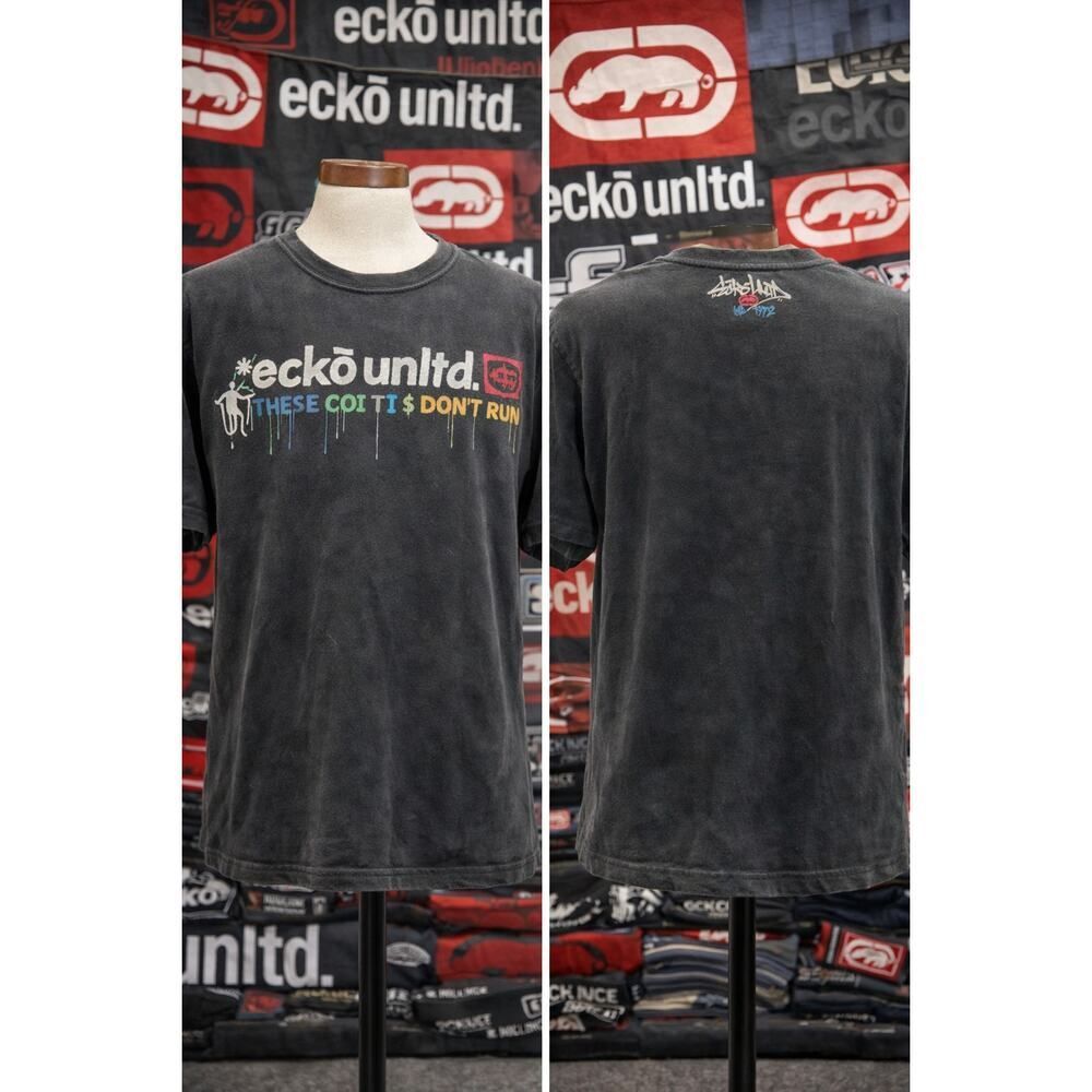 Ecko Unltd Graphic Tee XL Black Vintage Fade These Color Don’t Run Streetwear XL